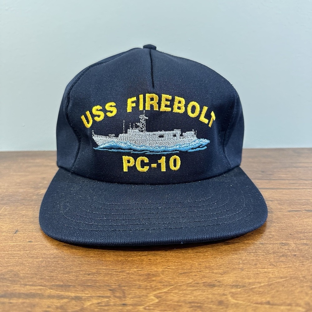 VINTAGE USS Firebolt PC-10 Hat Snapback Cap Embroidered US Navy Cyclone Boat NOS